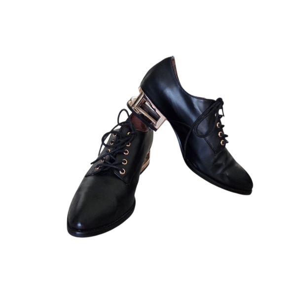 Jeffrey Campbell Ronan Leather Heel Oxford Shoe Womens 6.5 Black Edgy Avant Gard - Picture 1 of 10
